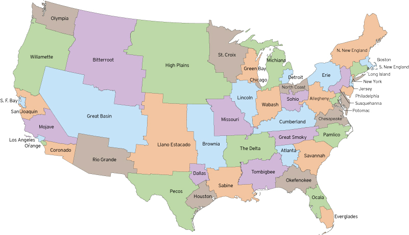 US map with 50 new states with equal populations